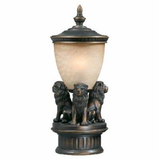 New 3 Light Outdoor Lion Post Lamp Lighting Fixture Oil Rub Bronze Cognac Glass