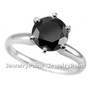 2 01ct AAA Black Diamond Six 6 Prong Solitaire Engagement Ring 14k White Gold