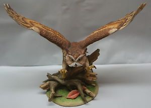 Lefton Great Horned Owl Figurine Wings Spread 1985 Nest Egg Collection