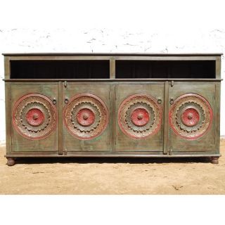 Solid Wood Hand Craved Painted Buffet Cabinet Sideboard Dining Room Credenza