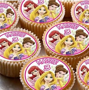 24 Personalised Disney Princess Rice Paper Cup Cake Fairy Cake Toppers X24