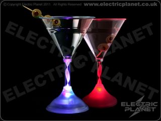 2 Light Up LED Colour Changing Martini Cocktail Glasses
