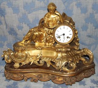 Antique Japy Freres French Ormolu Bronze Mantle Bracket Clock on Carved Stand