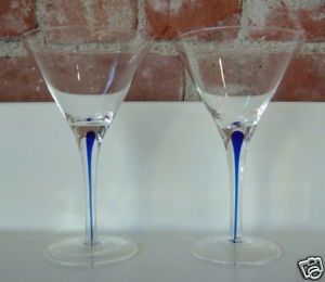 Two Cobalt Blue Stemmed Martini Glasses Ciroc Branded