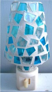 Mosaic Night Light Blue Aqua Clear Beach Seaside Glass Lamp Shade
