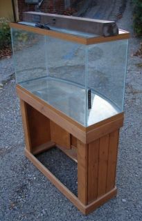 46 Gallon Aquarium Bowfront Fish Tank w Wood Stand Light Tempered Glass Lid Top