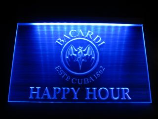 HB0524 Bacardi Happy Hour Logo Beer Bar LED Hairline Light Sign Neon