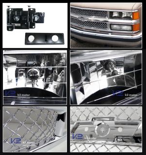 Black 94 98 Chevy Silverado 1500 2500 3500 Suburban Headlight Chrome Mesh Grill