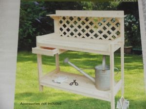 Solid Cedar Wood Outdoor Potters Potting Bench Table Garden Drawer Trellis New
