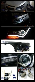 2011 2013 Chevy Cruze Glossy Black Halo LED Signal DRL Projector Headlights