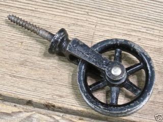 Screw Pulley 2" Rustic Cast Iron Vintage Black Paint Old Antique Spoked Wheel