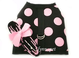 Black Pink Big Dots Pet Dog Coat Harness Vest Leash Set
