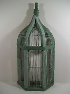 Wooden Wire Wall Mount Bird Cage Vintage Shabby Country Chic Look Decor