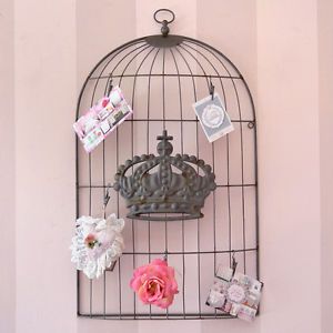 Shabby Cottage Chic Metal Wall Art Bird Cage Card Holder French Style Crown WOW