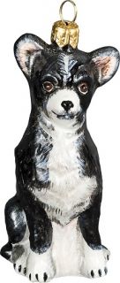 Black and White Chihuahua Dog Polish Blown Glass Christmas Ornament