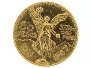 1947 Estados Unidos Mexicanos 37 5 GR Oro Puro 50 Pesos Mexico Gold Coin