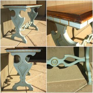 Vintage Entry Table Hand Painted Turquoise Gold Art Deco Key Table Sofa Table