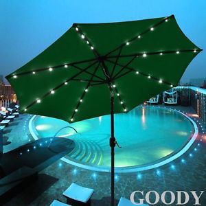 New Solar 9' Green Umbrella w 32 LED Lights for Outdoor Patio Garden Restaurant