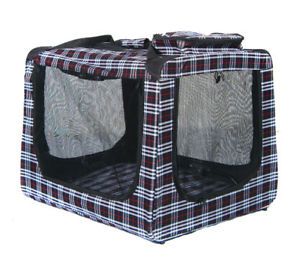 Black Red Plaid Pet Soft Crate Dog Cage Cat Kennel M