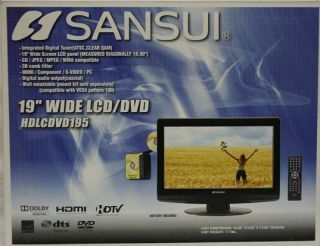 Sansui HDLCDVD195 19" LED LCD HDTV Flat Panel HDMI Television TV Monitor Black
