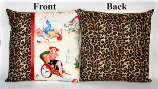Vintage Pinup Girls Leopard Print Throw Pillow Set Retro Rockabilly Home Decor