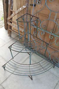 Vintage Steel Pot Stand Rustic Stepped Corner Plant Stand Shabby Chic 30's Chic