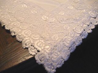 Vintage White on White Lace Extra Large Cotton Pillow Sham 6" Floral Lace Trim