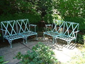 Vintage Garden Porch Patio Wrought Iron Furniture Chair Settee Set of 4