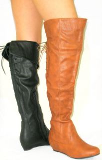 So Cute Fold Over Cuff Low Flat Wedge Riding Boots Tall Thigh High Over Knee