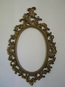 Large Vintage Oval Gold Ornate Frame Shabby Chic Style Hollywood Regency
