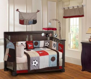 Go Team Sports Crib Bedding Set Baby Boy Football Baseball Mobile Infant Nursery