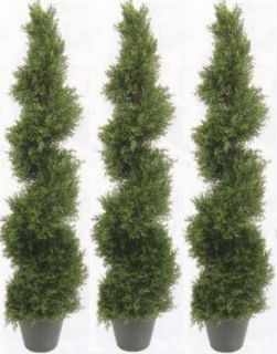 3 Topiary Artificial Outdoor Cypress Spiral Tree 5' 4" Bush Plant Patio Pool Art