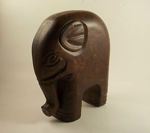 African Animal Folk Art Wood Carved Elephant Statue Figurine Figure Sculpture