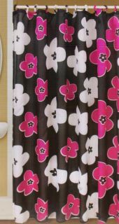 Shower Curtain Sheer Fabric Large Flowers Pink White Black