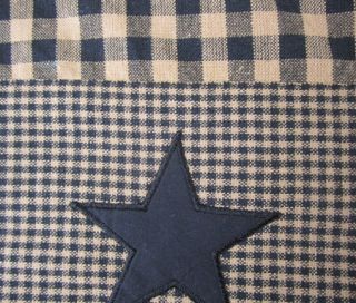 Country Black Khaki Tan Check Plaid Black Applique Star Shower Curtain