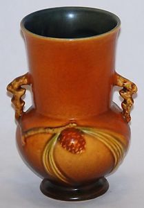 Roseville Pottery Pine Cone Brown Vase 839 6
