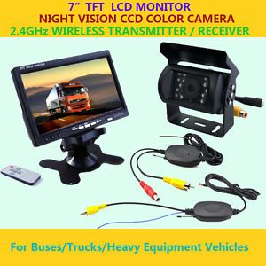 Wireless Car Rear View Kit 7" LCD Monitor CCD Reversing Camera Backup System