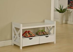 Kings Brand White Finish Wood Shoe Storage Bench with Drawers New