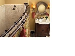 Double Curved Shower Curtain Bath Tub Rod Old World Bronze Liner Enclosure