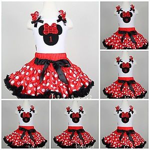 Red Dots Pettiskirt Minnie Mouse Number Tank Top Birthday Party Dress 2pcs 1 7Y