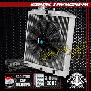 3 Row Core Aluminum Radiator 12" Black Cooling Fan 92 00 Honda Civic EG Integra