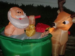 Christmas Gemmy Lighted Airblown Inflatable Animated Santa Bath Tub Reindeer 6ft