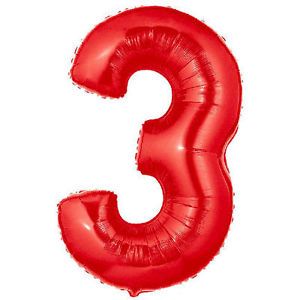 Red Number 3 Foil Balloon 40" Extra Large 3rd 13th 30th Three 3 Happy Birthday