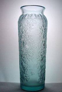 Lalique Blue Bougainvillea Blossom Bud Vase 7" Aqua Pale Teal Signed Script N R