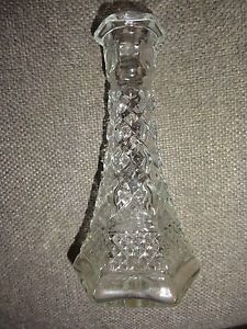 Vintage Small Bud Crystal Clear Glass Vase Diamond Pattern Candle Holder
