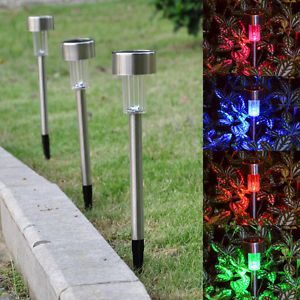 24 Color Changing Stainless Steel Solar Power LED Light Pathway Landscape Garden