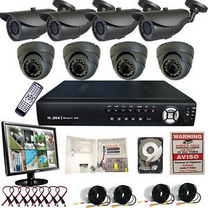 8CH Channel Home Security Surveillance DVR H 264 Multi Functional 700TVL 1TB LCD