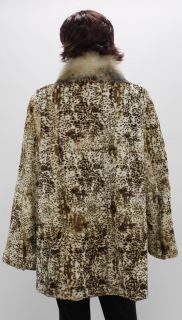 57343A New White Brown Spot Sheared Rabbit Raccoon Fur Stroller Coat Jacket 2XL