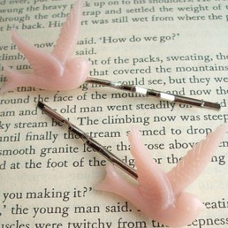 pair of swallow hair clips by storm in a teacup