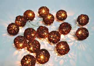 20 Brown Rattan Ball String Home Indoor Bedroom Decor Christmas Wedding Lights
